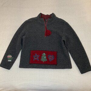 C&B Sport Gray Fleece Quarter Zip Christmas Patch Sweater Women’s Medium Winter